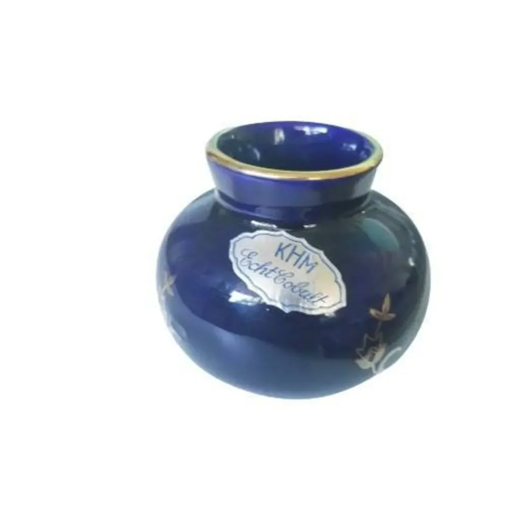 KHM Bavaria Echt Cobalt Vase With Gold Trim, Tiny Vase, Miniature Vase,